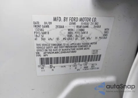 2009 Ford Edge Sel from USA, damaged, VIN 2FMDK48C29BA91880
